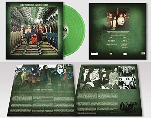 Fleetwood Mac live album in green vinyl with band photo and tracklist.