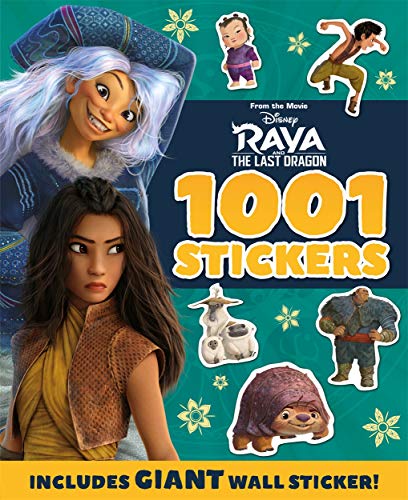 Disney’s Raya and Sisu with sticker images, book cover with “1001 Stickers”.