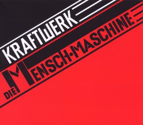 Album cover with diagonal black and red stripes featuring the text Kraftwerk Die Mensch-Maschine.