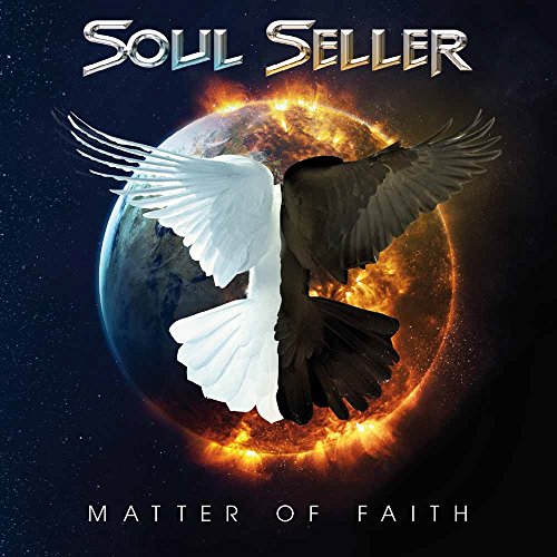 CD cover: split angel wings against a fiery Earth background.