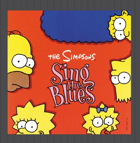 “The Simpsons Sing The Blues” CD cover with cartoon characters.