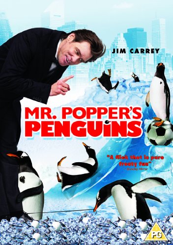 Movie poster for "Mr. Popper's Penguins" featuring Jim Carrey and penguins.