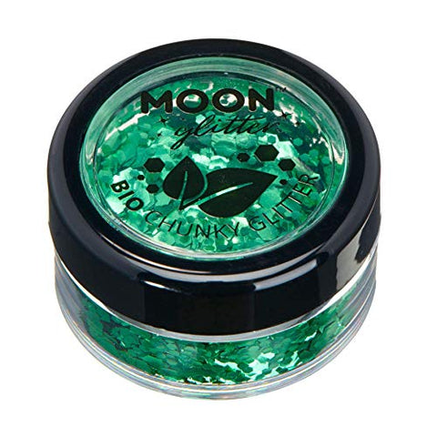 Biodegradable Eco Chunky Glitter by Moon Glitter - Green - Cosmetic Bio Festival Makeup Glitter for Face, Body, Nails, Hair, Lips - 3g