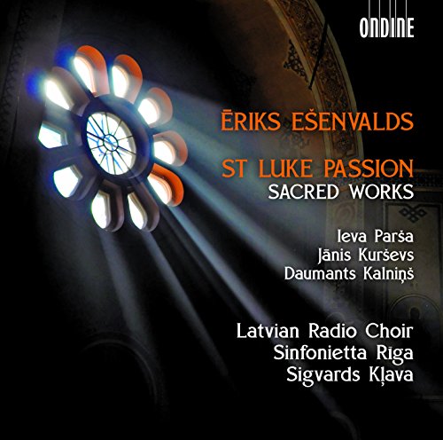 CD cover for "Esenvalds: St Luke Passion" with a rose window image.