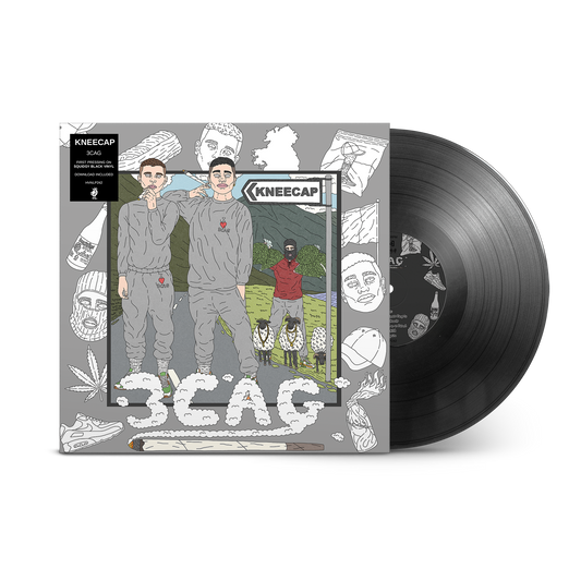 KNEECAP "3CAG" vinyl record with illustrated album cover and black disc.