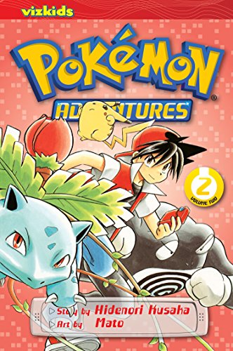 Cover of Pokémon Adventures Volume 2 featuring Red, Pikachu, Bulbasaur, and Poliwrath.
