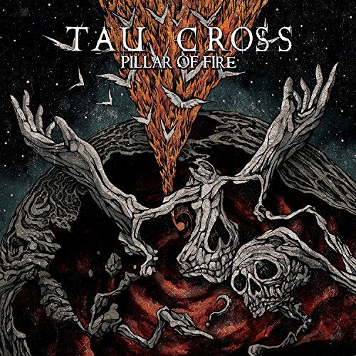 Album cover: skeletal hands framing a fiery pillar and skulls.