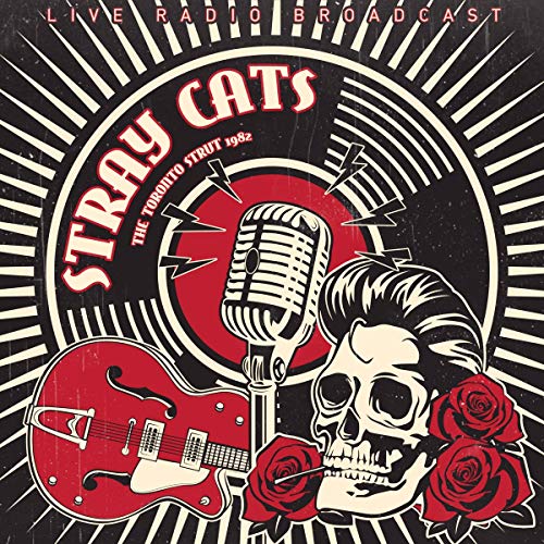 Record cover featuring skull, microphone, guitar, and the band name “Stray Cats”.