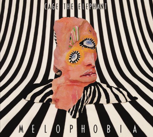 Album cover for Cage The Elephant’s “Melophobia” with distorted face and stripes.