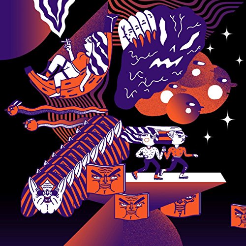 CD cover with surreal, colorful illustration of figures and abstract shapes.