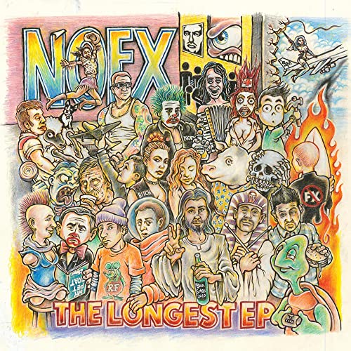 NOFX album cover: chaotic, colorful illustration of diverse figures and symbols.