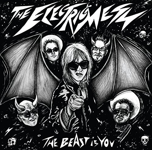Black and white album cover featuring band members with devilish imagery.