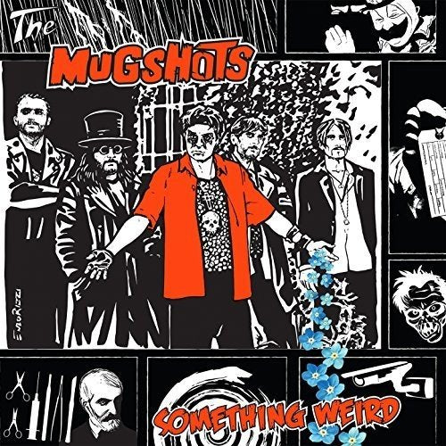 CD cover for "Mugshots - Something Weird" featuring illustrated band portraits.