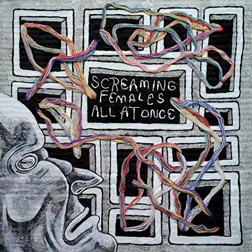 Album cover for Screaming Females’ “All At Once” with abstract, colorful yarn art.