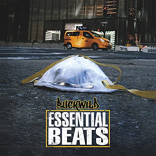 Vinyl album cover: Buckwild’s “Essential Beats” with a van and mask.