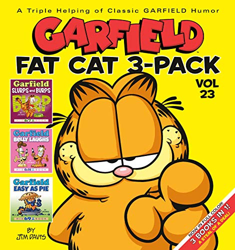 Three comic strips of Garfield and dog on white or light colored background together.