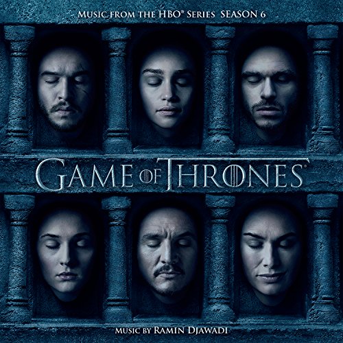 “Game of Thrones” Season 6 CD cover featuring character portraits in stone arches.