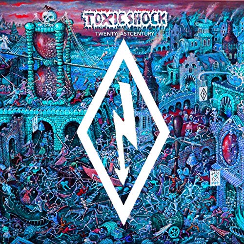 CD cover for “Toxic Shock” with surreal, detailed blue and red artwork.