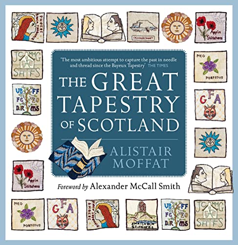 Book cover featuring colorful embroidered panels and the title "The Great Tapestry of Scotland".