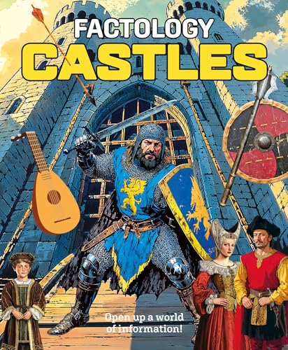 Book cover depicting a knight with weapons before a stone castle.