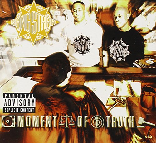 Gang Starr album cover, “Moment of Truth”, three men and turntables.