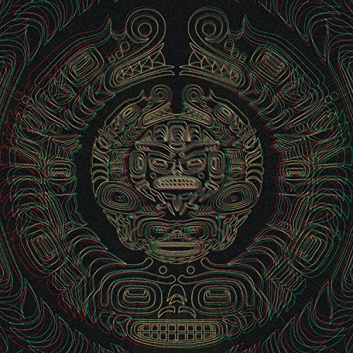 Black album cover with a green and red stylized face design.