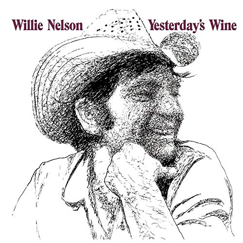 Black and white sketch of Willie Nelson wearing a cowboy hat.