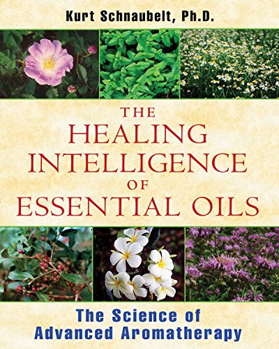 Book cover with floral images and title: "Healing Intelligence of Essential Oils.