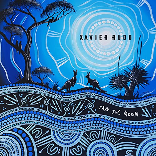 Album cover: kangaroos under a large, patterned moon with trees.