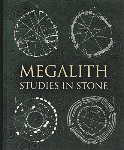 Large heavy book with stone or monument photographs and illustrations in a wooden cover.