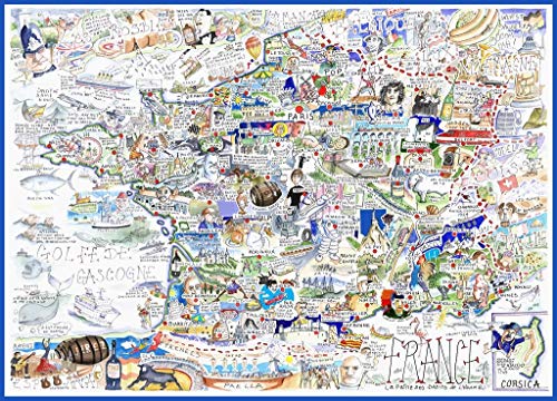Comical Map Of France, Artwork By Tim Bulmer - 1000 Piece Puzzle For Adults, Large Puzzle 66cm X 50cm In Size. Challenging To Complete But Fun And Humorous. Makes A Great Gift For Birthdays