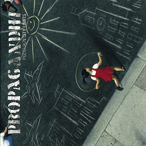 CD cover: girl jumping rope amidst chalk drawings on asphalt.