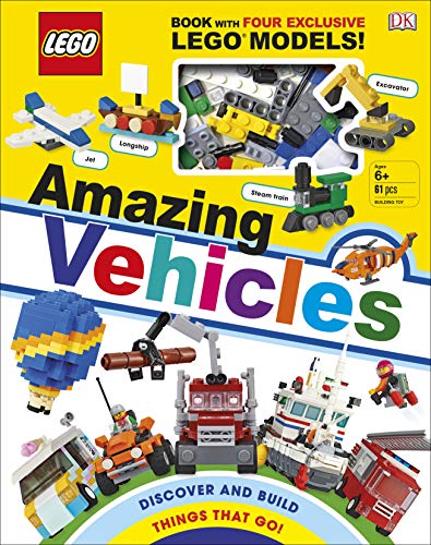 Book cover for LEGO Amazing Vehicles featuring images of various LEGO vehicle models.