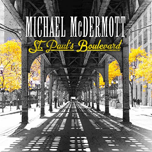 CD cover for Michael McDermott’s “St. Paul’s Boulevard” with a street scene.