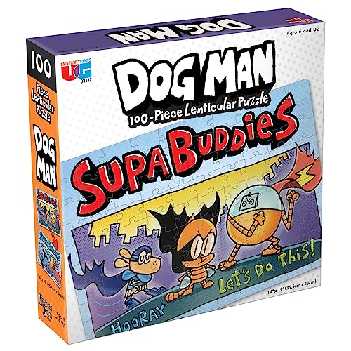 University Games 33846 Dog Man Supa Buddies 100 Piece Lenticular Jigsaw Puzzle, Multi-Colored, One Size