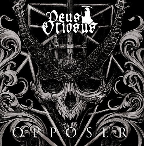 Black and white album cover with skull, horns, and ornate details.