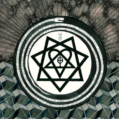Black vinyl record with a white and black geometric symbol design.