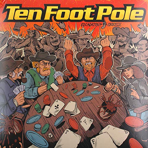 Vinyl record cover: cartoon cowboys playing cards, with flames above.