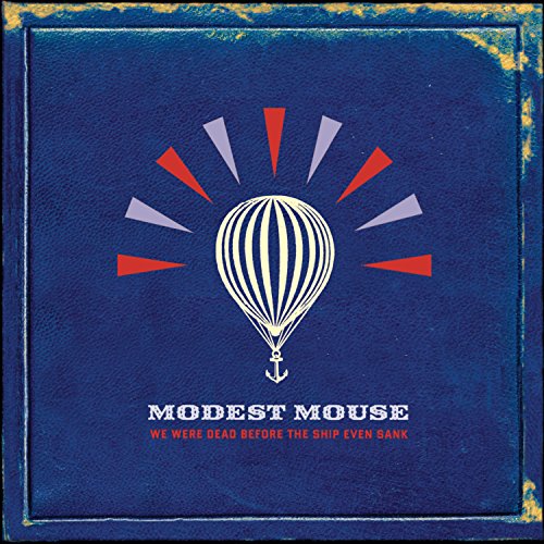 Modest Mouse album cover: blue background, white hot air balloon, red rays.