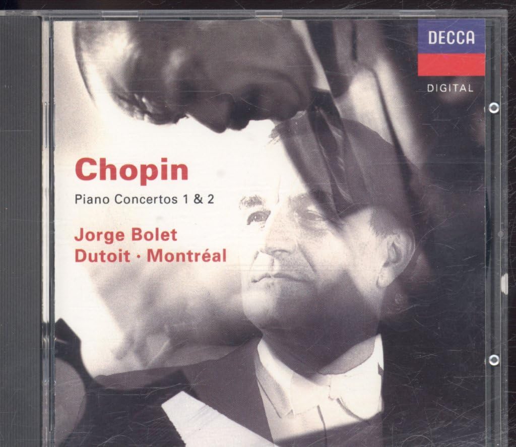 CD cover for Chopin Piano Concertos 1 & 2 featuring a black and white portrait.