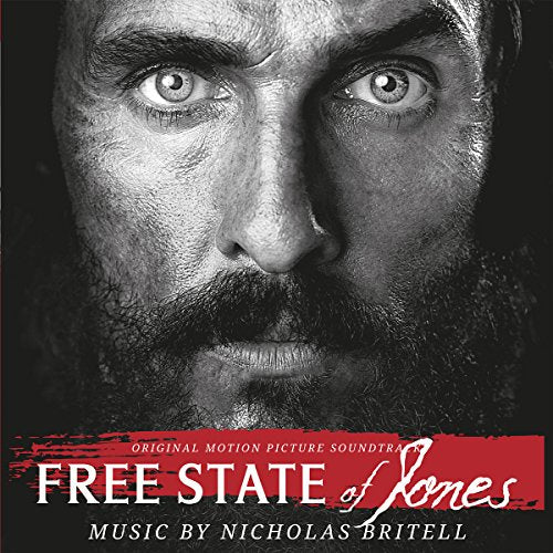 Close-up of a bearded man’s face with “Free State of Jones” text.
