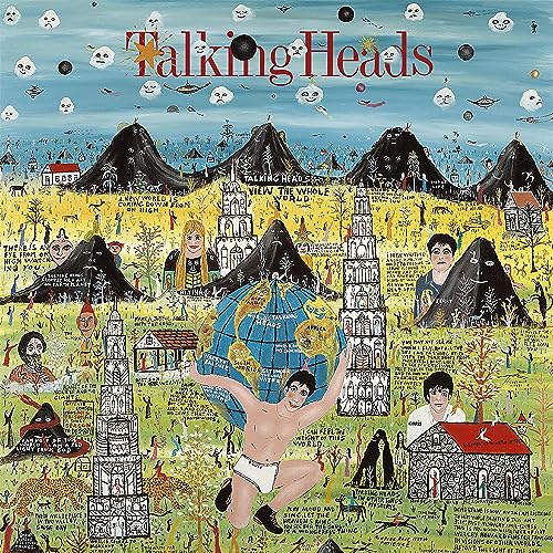 Talking Heads “Little Creatures” CD cover: surreal landscape with figures and text.