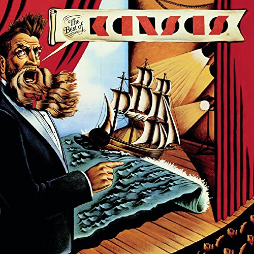 Album cover for "The Best of Kansas" featuring a man, ship, and stage.