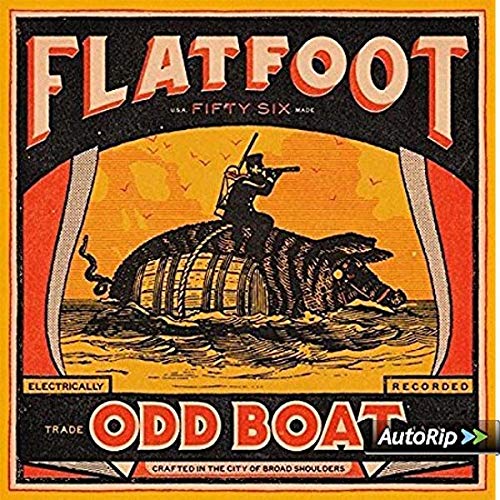 Album cover showing a person with a rifle riding a barrel-shaped boar through water.