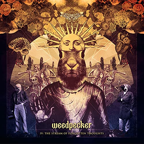 CD cover: surrealist art featuring a rabbit head with human body and skeletons.