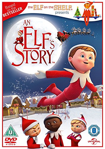 DVD cover for “An Elf’s Story” featuring an elf and Santa’s sleigh.