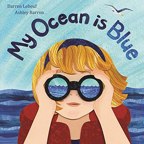 Girl with binoculars looking at the ocean, book cover illustration.