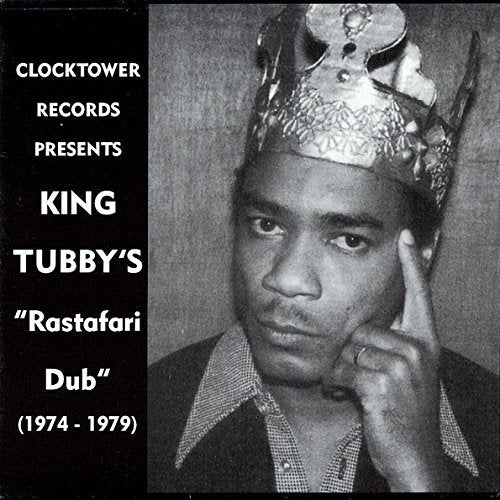 Black and white portrait of King Tubby wearing a crown, album cover.