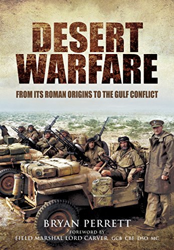Book cover: "Desert Warfare" depicts soldiers with military vehicles in a desert.