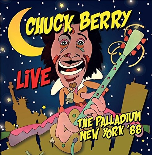 Chuck Berry album cover: cartoon portrait with guitar, moon, and Statue of Liberty.